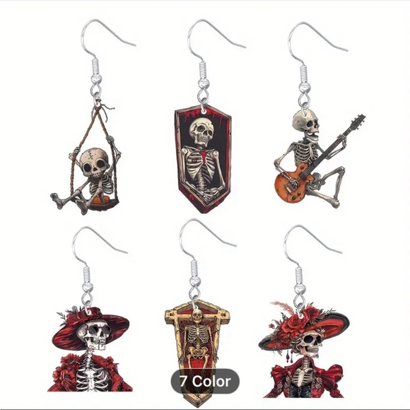 Earrings, NWT, Gothic Skull Drop, Nickel Free Alloy Ear Hooks, Super Cute - Picture 3 of 3